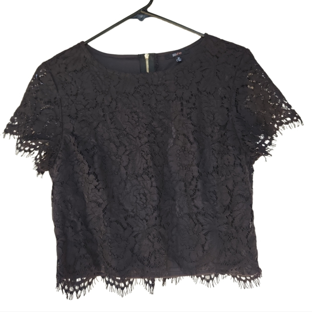 NWOT Crop Top  Black Laced Size Medium Full Back Zipper